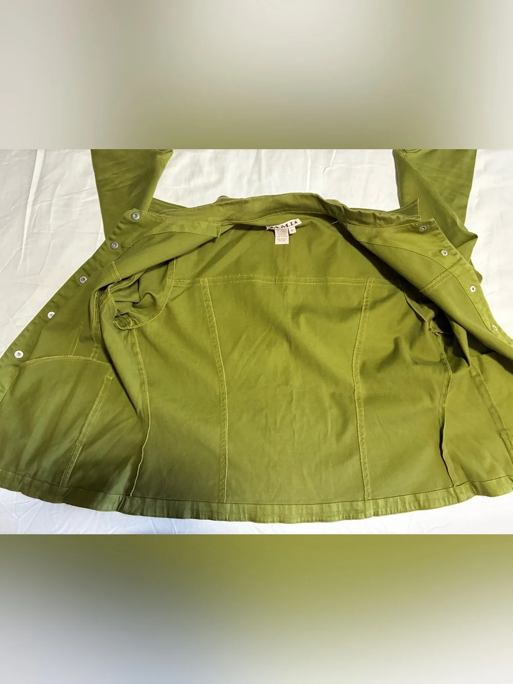 90s Olive Green Button-Front Military Jean Jacket Cotton Spandex Blend XL